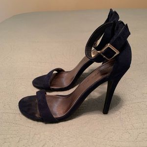 Navy blue faux suede strappy heels